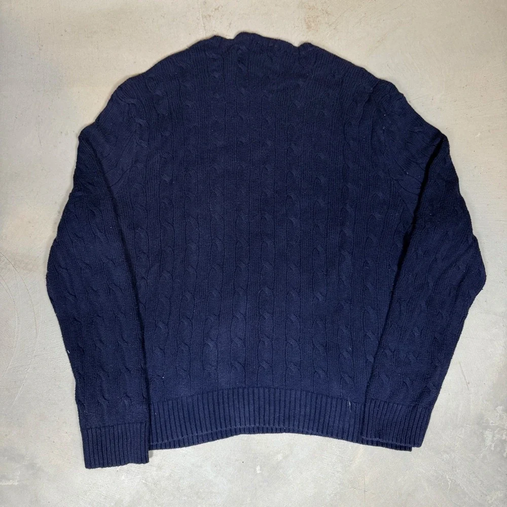 Polo Ralph Lauren Mens XXL Navy Blue Cable Knit Crewneck Sweater Pony Logo